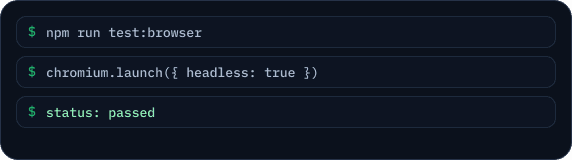 Terminal commands for a headless browser test run